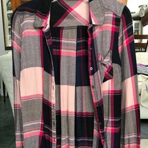 Maurices Black, Navy Blue, Pink Plaid Button Down
